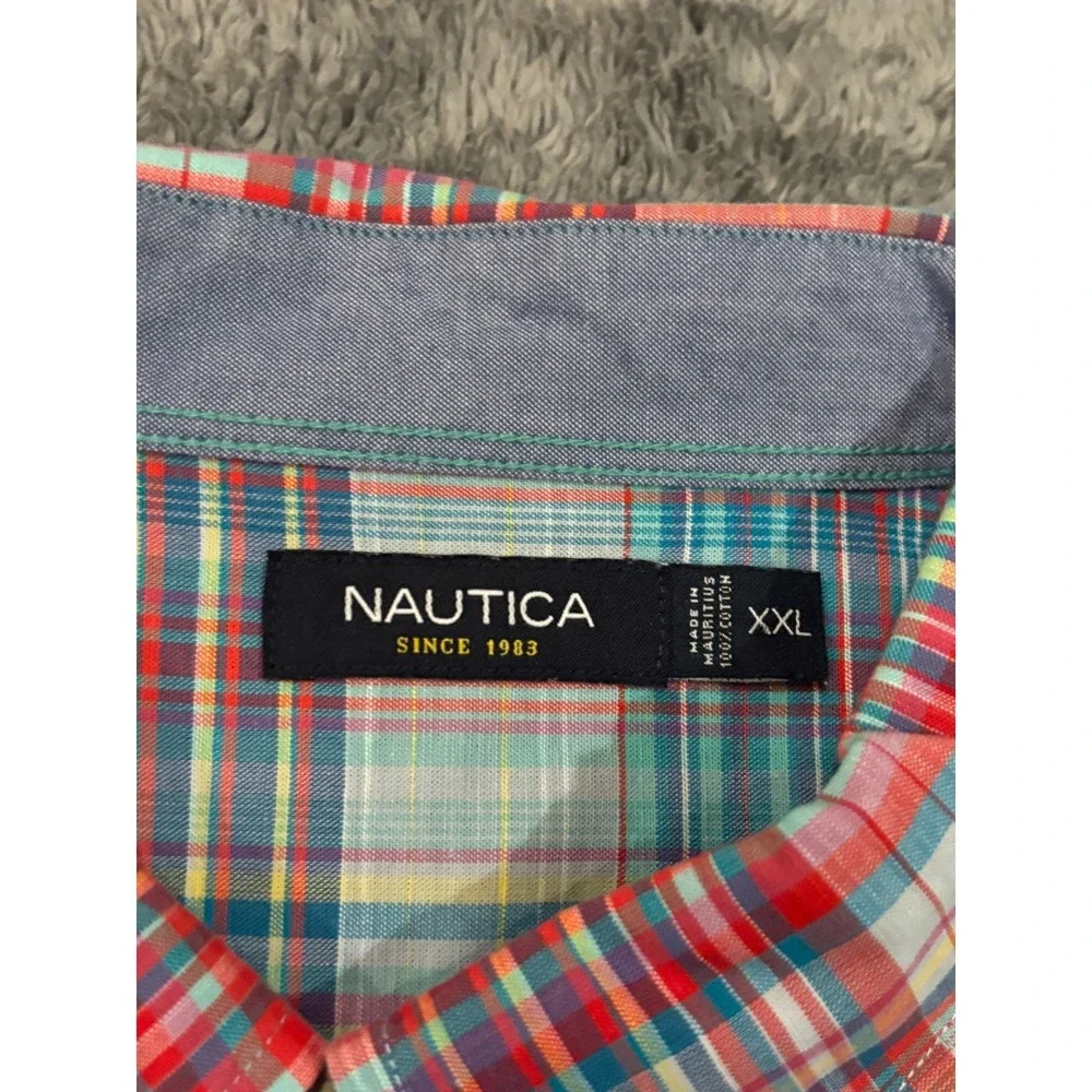 Nautica Shirt Mens 2XL XXL Multicolor Plaid Button Down Long Sleeve Cotton